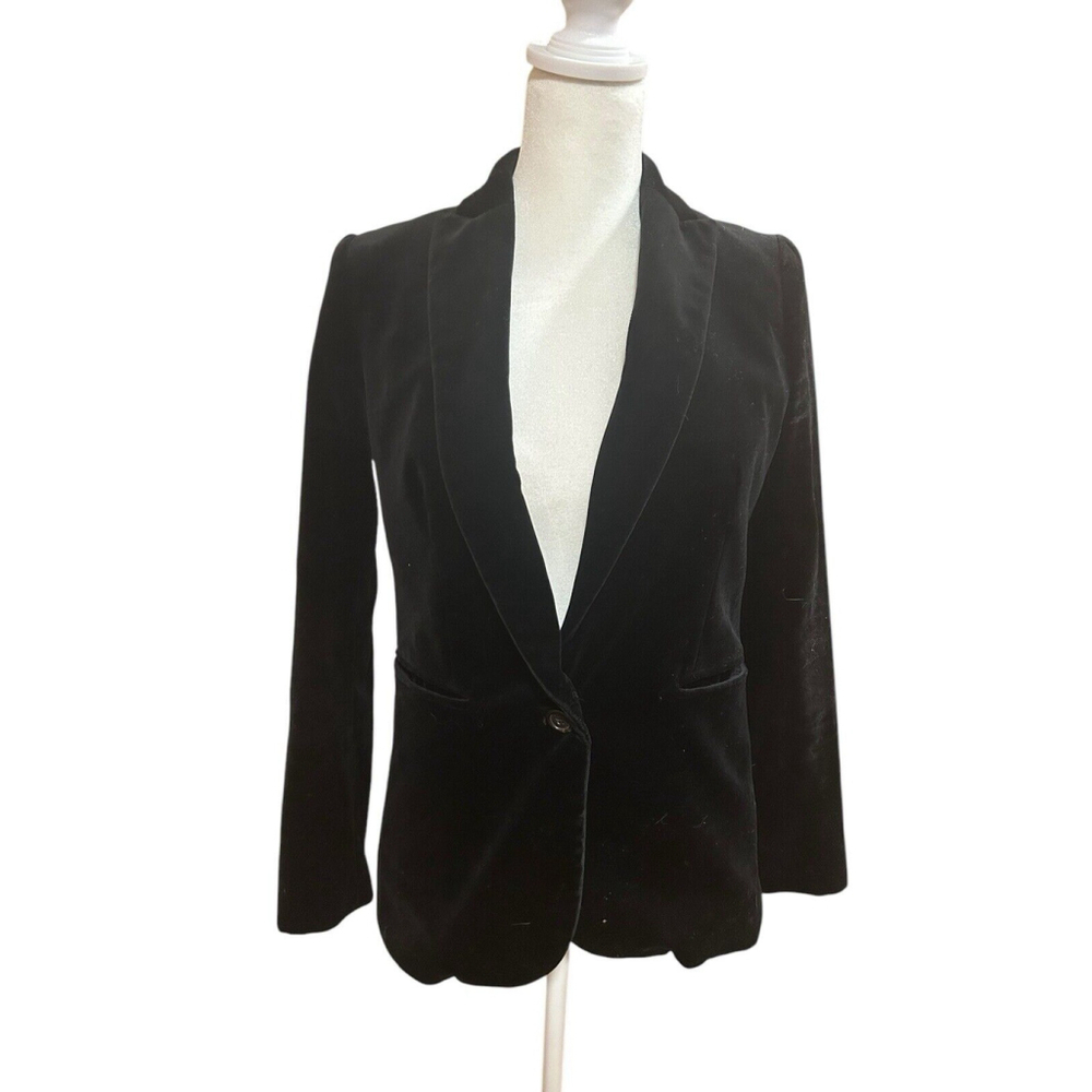 J Crew Black Velvet Dressy Blazer Women's Size 00 One Button